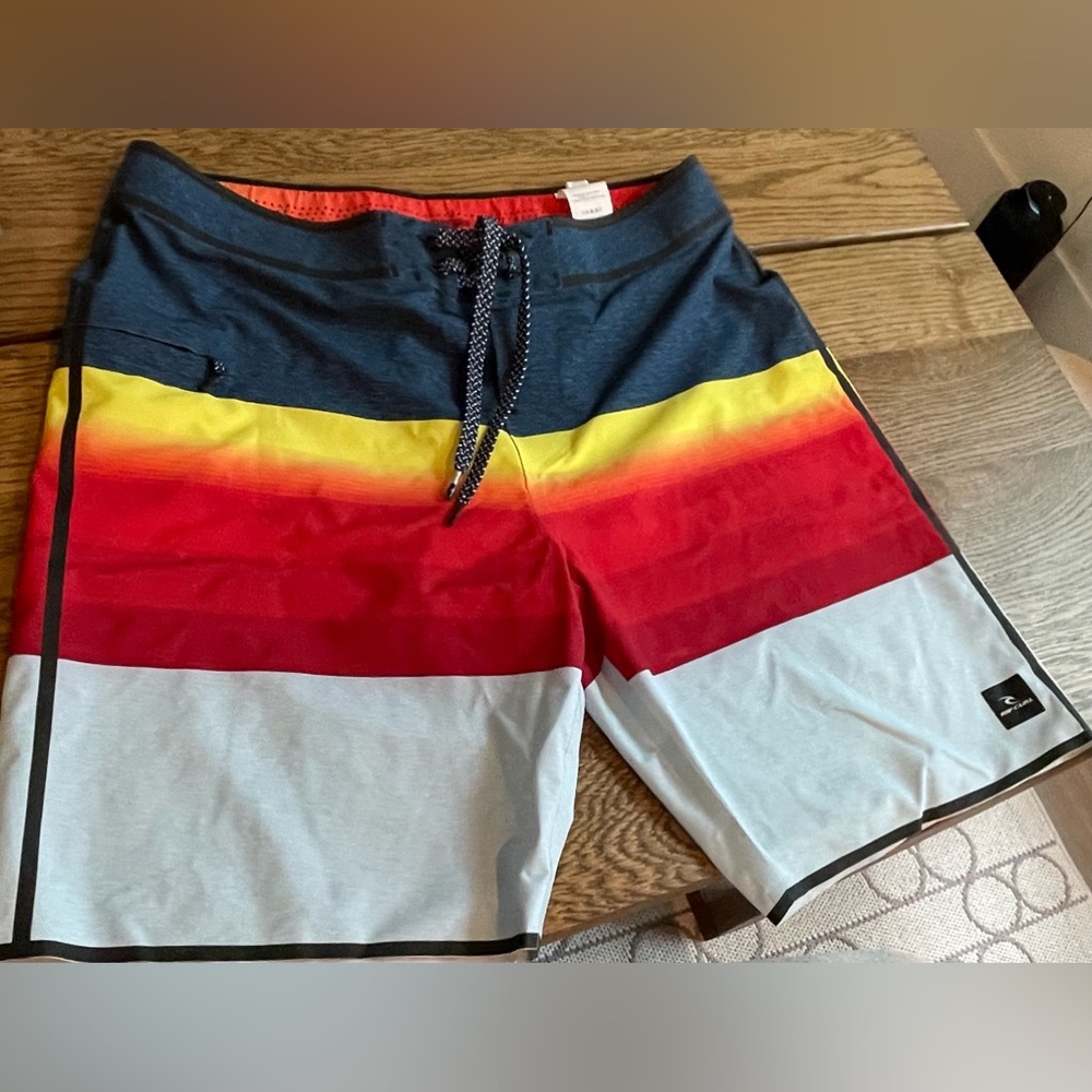 RIP CURL Colorful Blue/Orange MIRAGE BOARD SHORTS Surf Grip Swim Trunks Mens 32